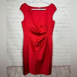 LAUREN Ralph Lauren Party Cocktail Dress red satin‎ acetate, sz 14, GUC